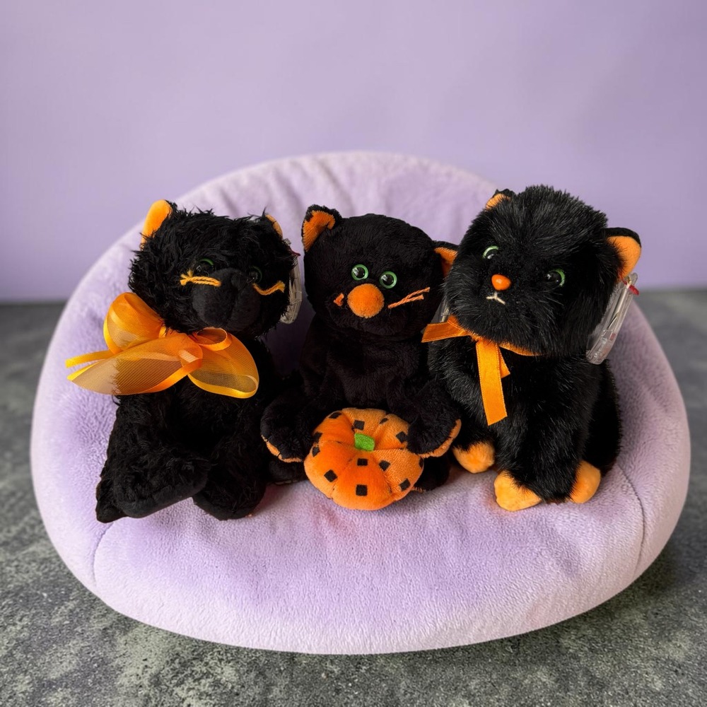 Halloween Beanie Babies - Black Cat Decor -MWMT Superstition, Jinxy, Moonlight